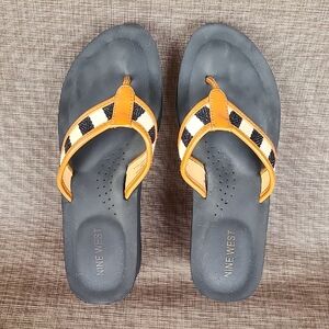 Nine West Black and Tan Geometric Sandals